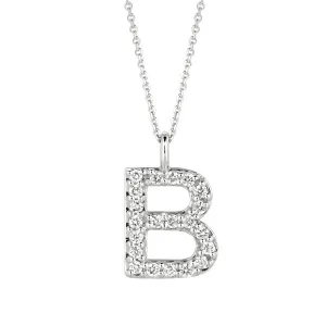 0.20 Carat Natural Diamond B Initial Necklace 14K White Gold G SI 18'' chain