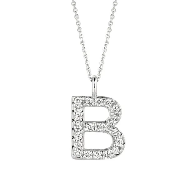 0.20 Carat Natural Diamond B Initial Necklace 14K White Gold G SI 18'' chain