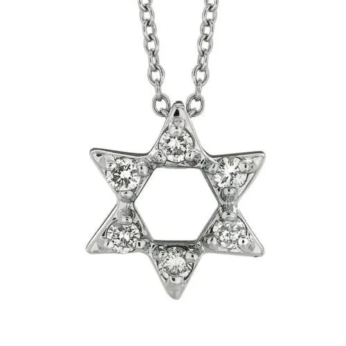 0.20 Carat Natural Diamond Star of David Necklace 14K White Gold G SI 18'' chain