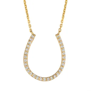 0.25 Carat Natural Diamond Horseshoe Necklace Pendant 14K Yellow Gold 18'' chain