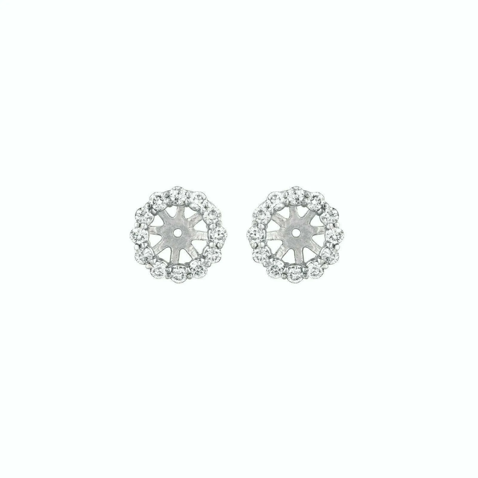 0.50 Ct 2 pointers Natural Diamond Jacket Earrings 14K White Gold center 5 MM
