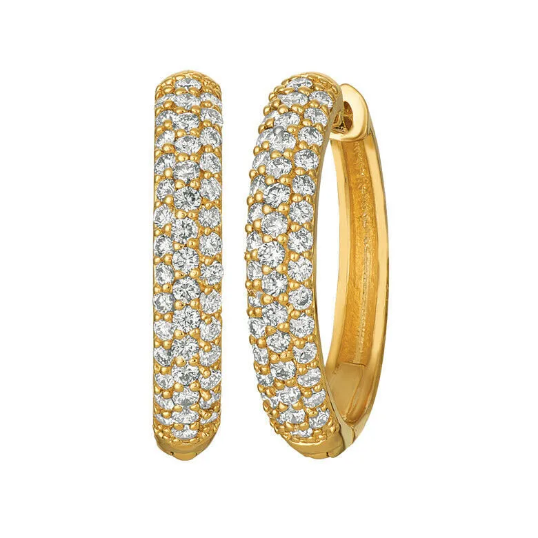 0.75 Carat Natural Diamond Hinged Hoop Earrings G SI 14K Yellow Gold