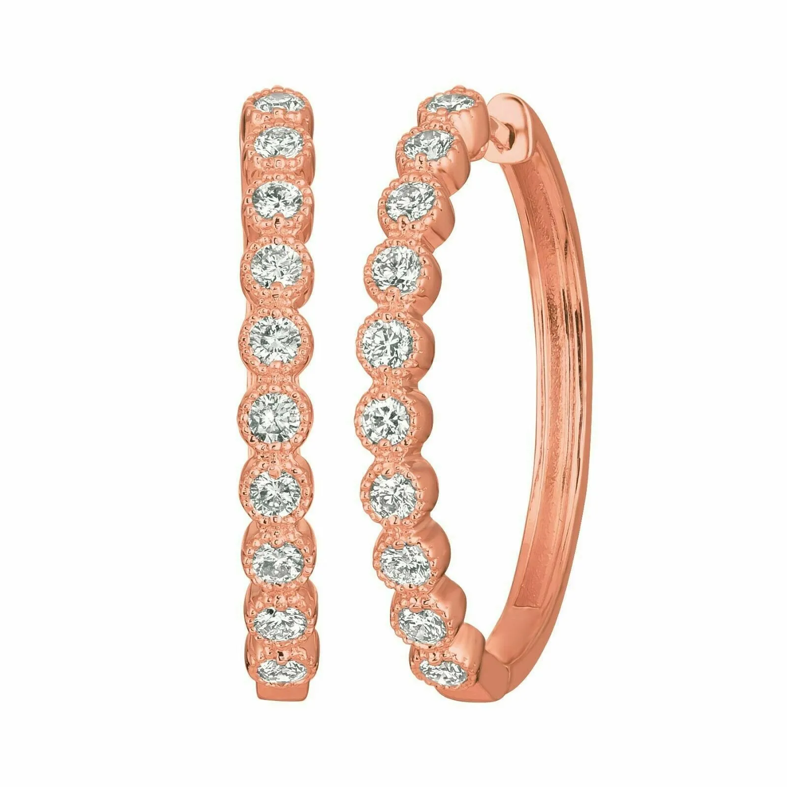 1.00 Carat Natural Diamond Oval Hoop Earrings G SI 14K Rose Gold