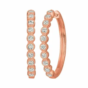 1.00 Carat Natural Diamond Oval Hoop Earrings G SI 14K Rose Gold