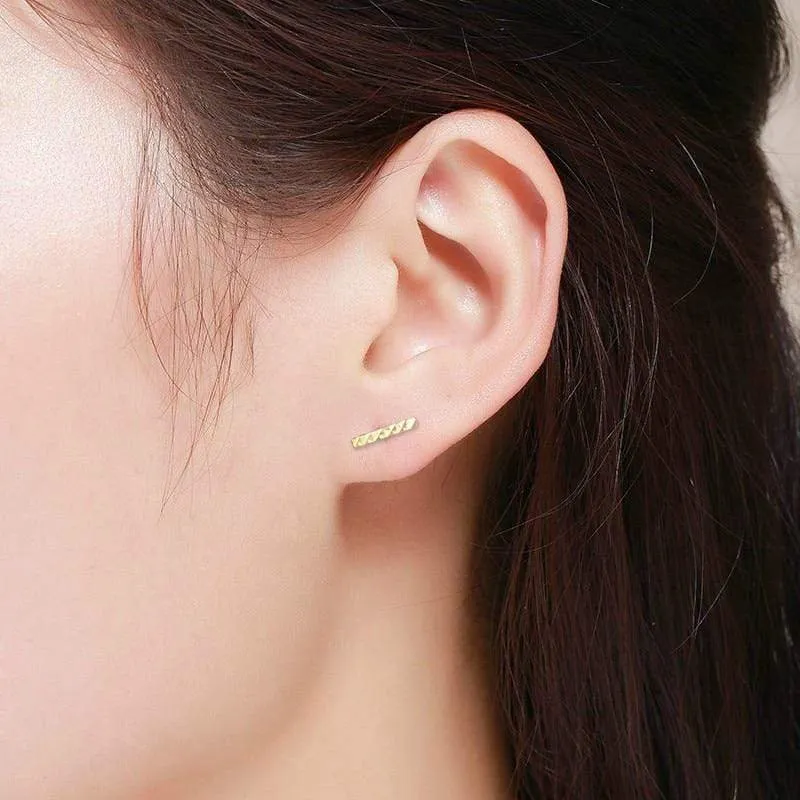 14K Gold Diamond Cut Bar Stud Earrings
