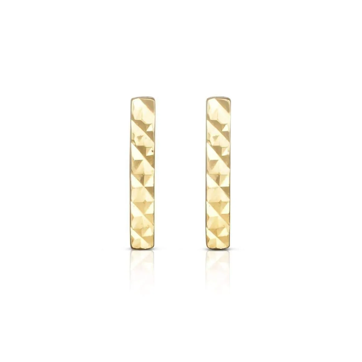 14K Gold Diamond Cut Bar Stud Earrings