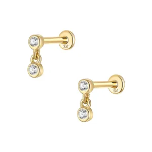 14k Gold Double Horse Eye Gold Flat Back Earrings