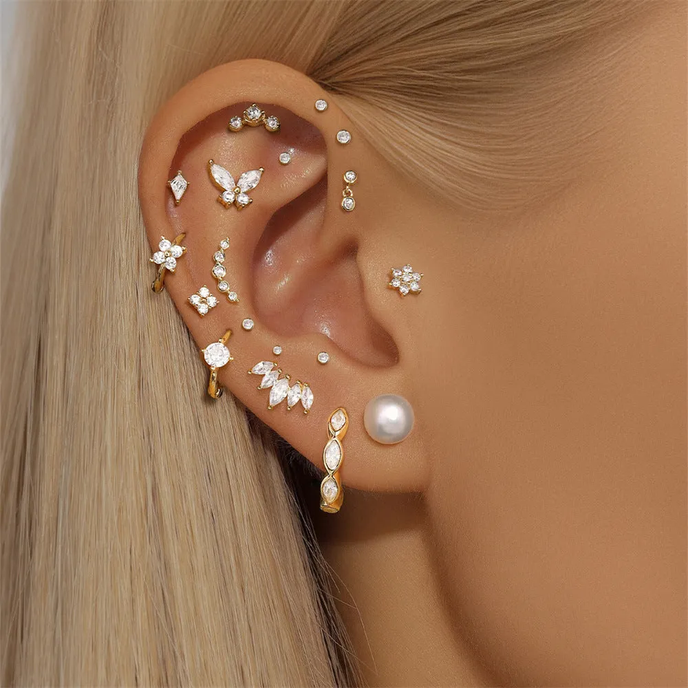 14k Gold Double Horse Eye Gold Flat Back Earrings