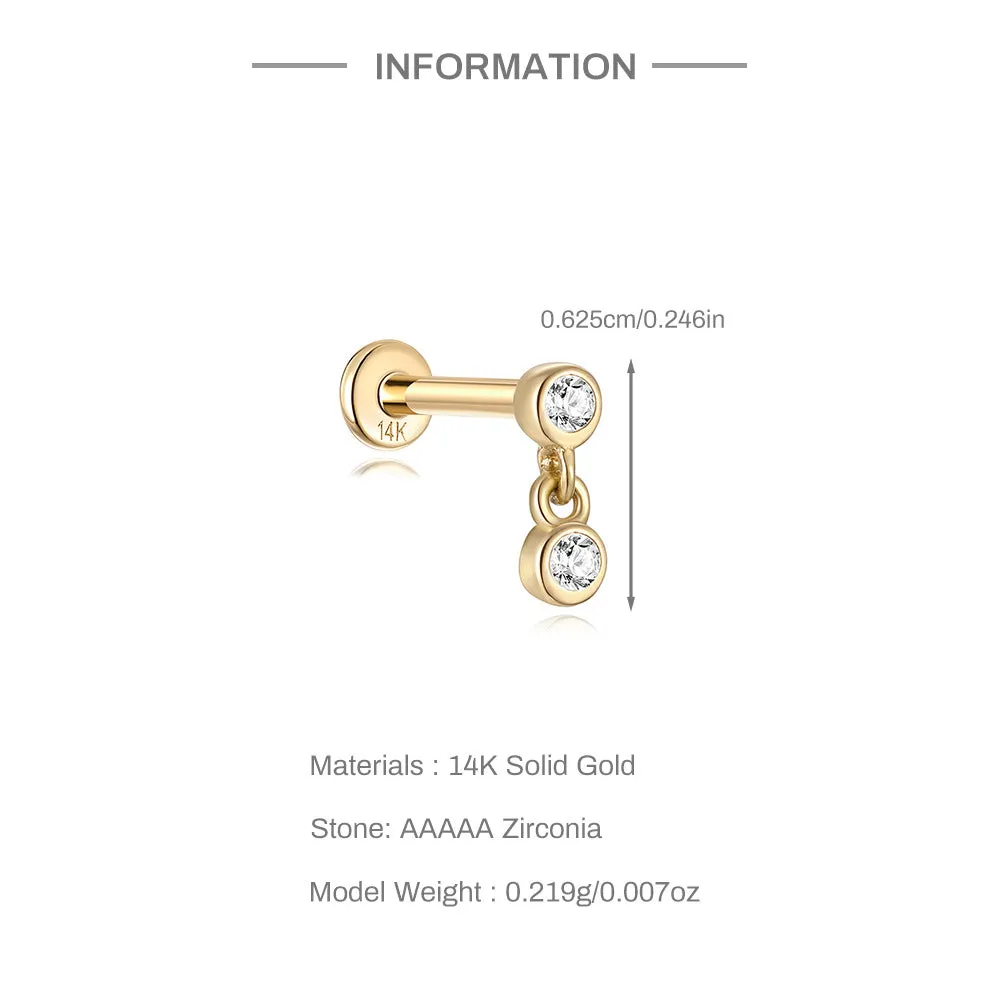 14k Gold Double Horse Eye Gold Flat Back Earrings