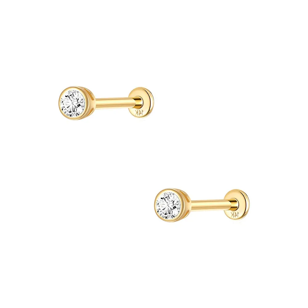 14k Gold Full Edge Single Gold Flat Back Earrings