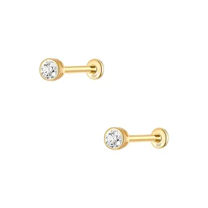 14k Gold Full Edge Single Gold Flat Back Earrings