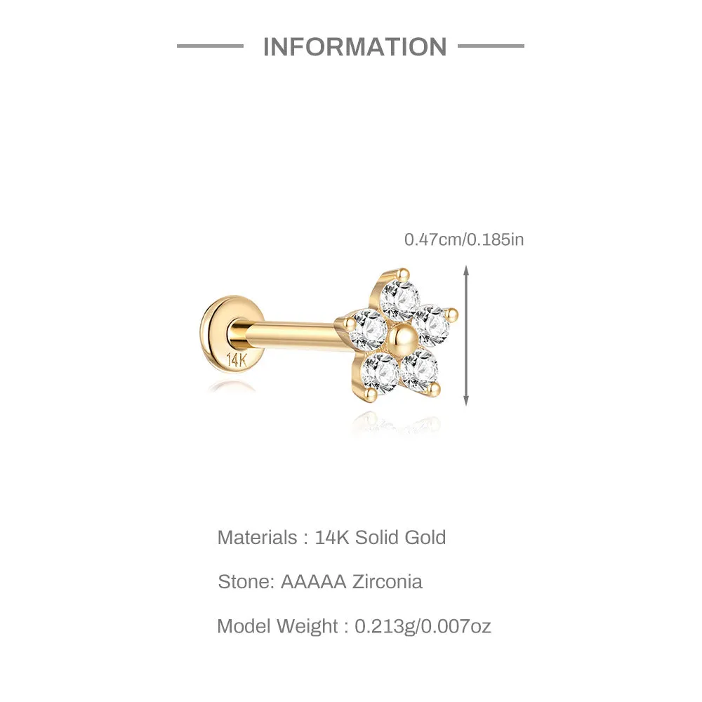 14k Gold Sunflower Gold Flat Back Earrings