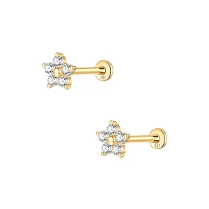 14k Gold Sunflower Gold Flat Back Earrings