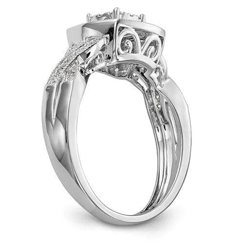 14K White Gold Multi-Stone Diamond Halo Twist Engagement Ring