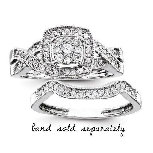 14K White Gold Multi-Stone Diamond Halo Twist Engagement Ring