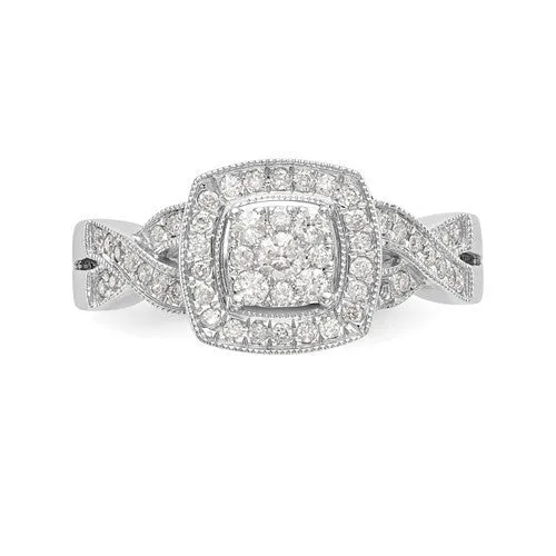 14K White Gold Multi-Stone Diamond Halo Twist Engagement Ring