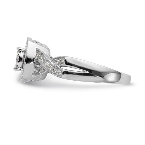 14K White Gold Multi-Stone Diamond Halo Twist Engagement Ring