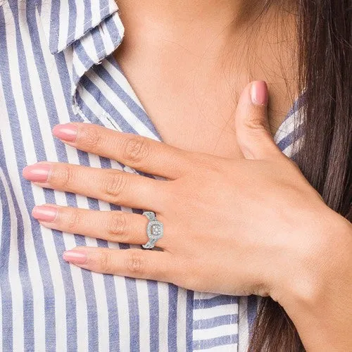 14K White Gold Multi-Stone Diamond Halo Twist Engagement Ring