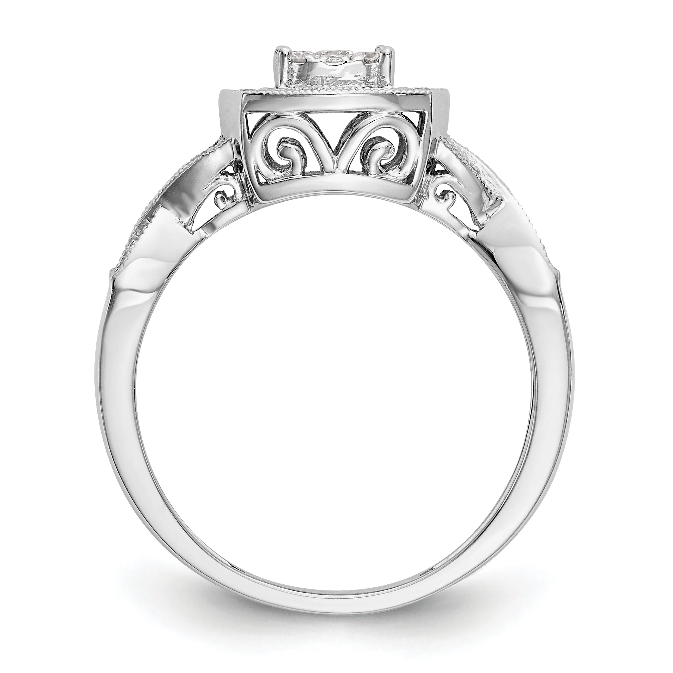 14K White Gold Multi-Stone Diamond Halo Twist Engagement Ring