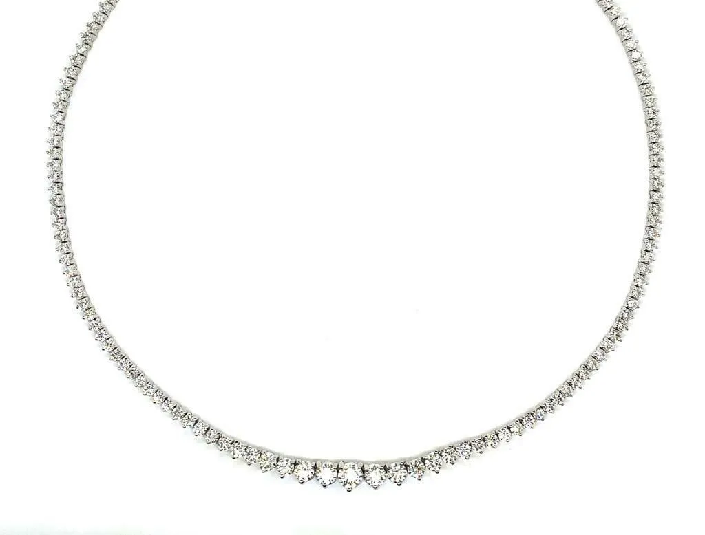 15.00 Carat Natural Diamond Tennis Graduated 3 Prong Necklace G SI 14K White Gold