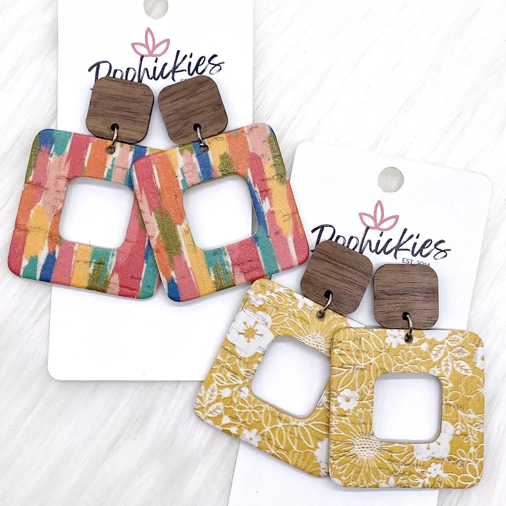 2" Walnut & Fall Cubie Dangles -Fall Earrings