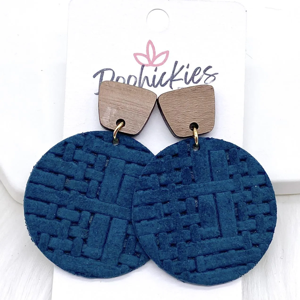 2" Walnut & Fall Embossed Piggyback Dangles -Fall Earrings