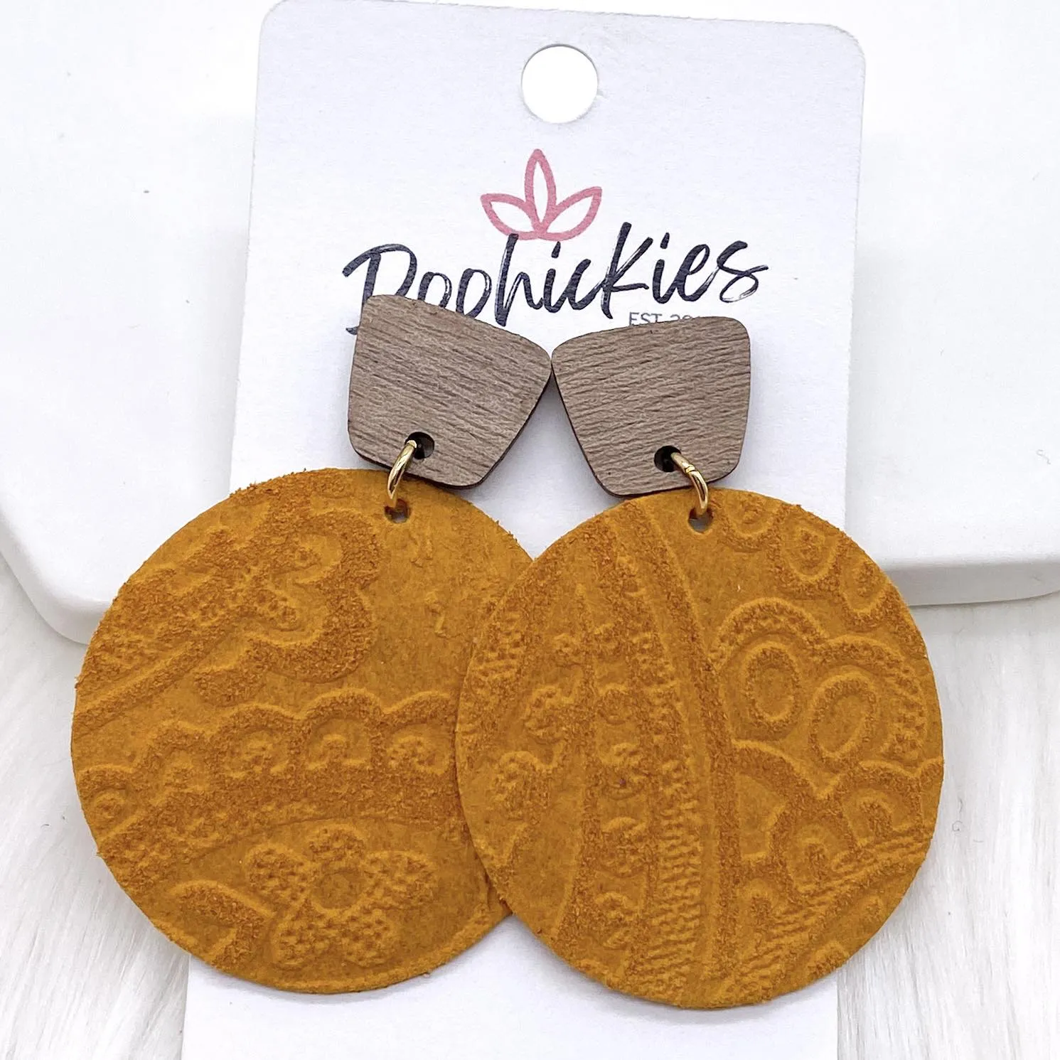 2" Walnut & Fall Embossed Piggyback Dangles -Fall Earrings