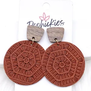 2" Walnut & Fall Embossed Piggyback Dangles -Fall Earrings