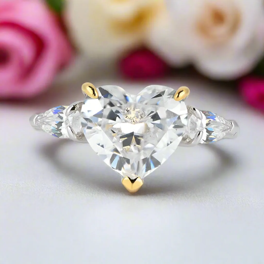 3.0ct Stone Heart Cut Three Stone Engagement Ring