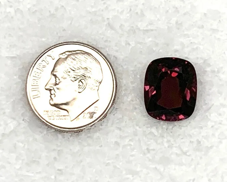 7.40 Carat Burgundy Rhodolite Garnet Cushion, Unset Loose Ring, Pendant Gemstone