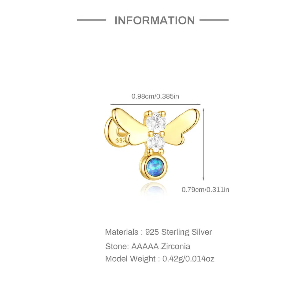 925 Silver Blue Butterfly Flat Back Earrings