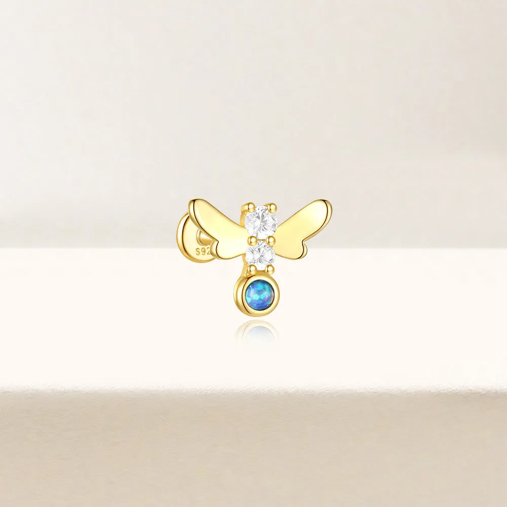 925 Silver Blue Butterfly Flat Back Earrings