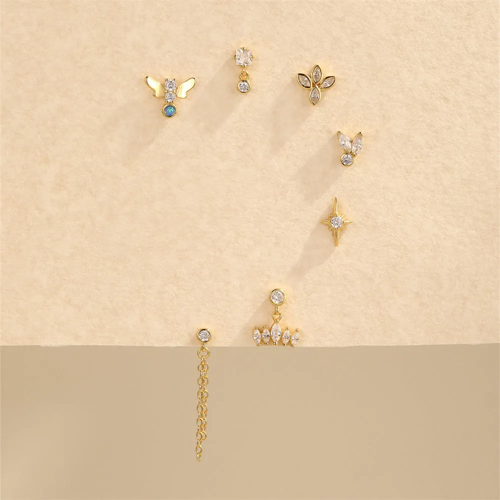 925 Silver Blue Butterfly Flat Back Earrings