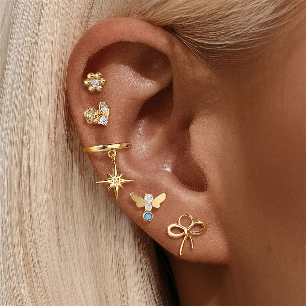 925 Silver Blue Butterfly Flat Back Earrings