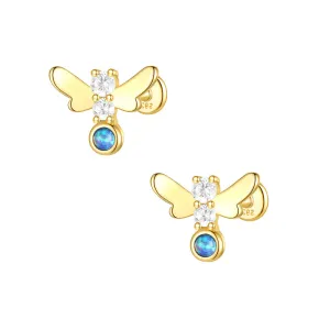 925 Silver Blue Butterfly Flat Back Earrings