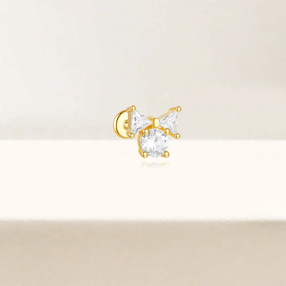 925 Silver Bow CZ Diamond Flat Back Earrings