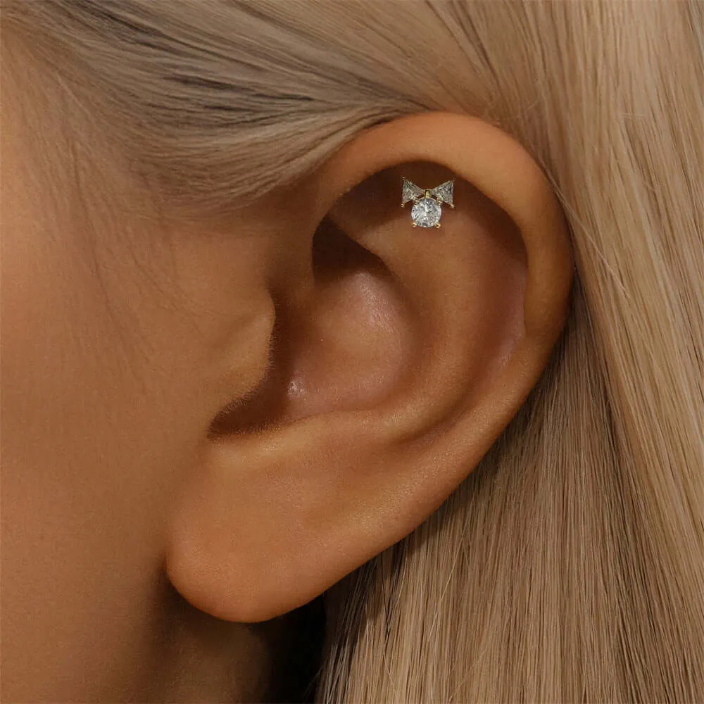 925 Silver Bow CZ Diamond Flat Back Earrings