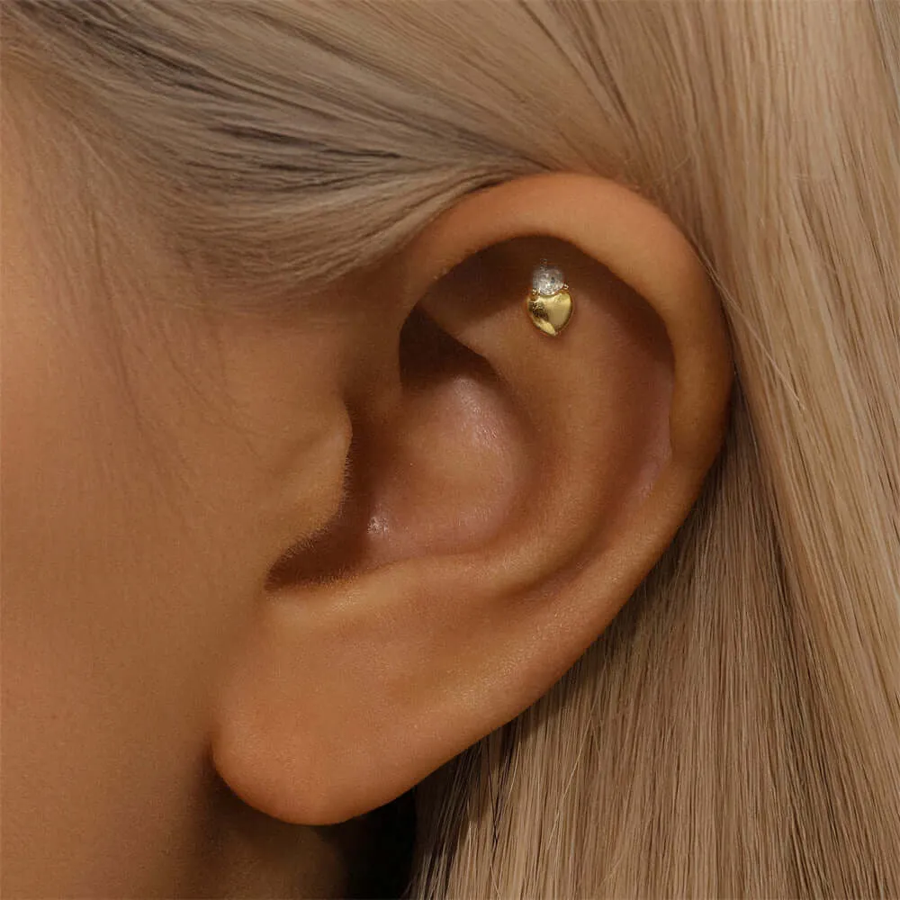 925 Silver Polished Heart-Shaped CZ Diamond Flat Back Earrings