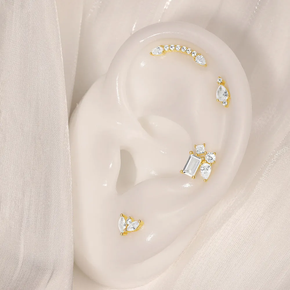 925 Silver Snake CZ Diamond Flat Back Earrings