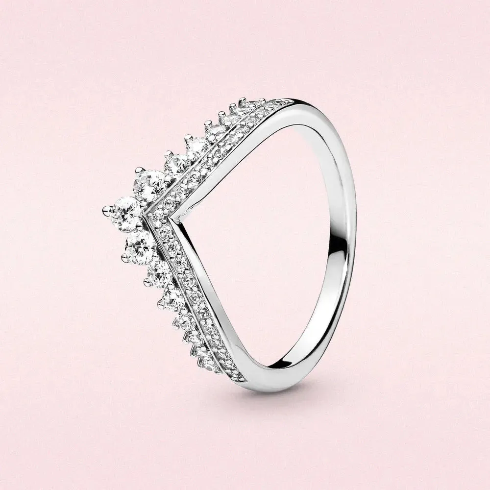 925 Silver Tiara Crown Heart CZ Ring for Women