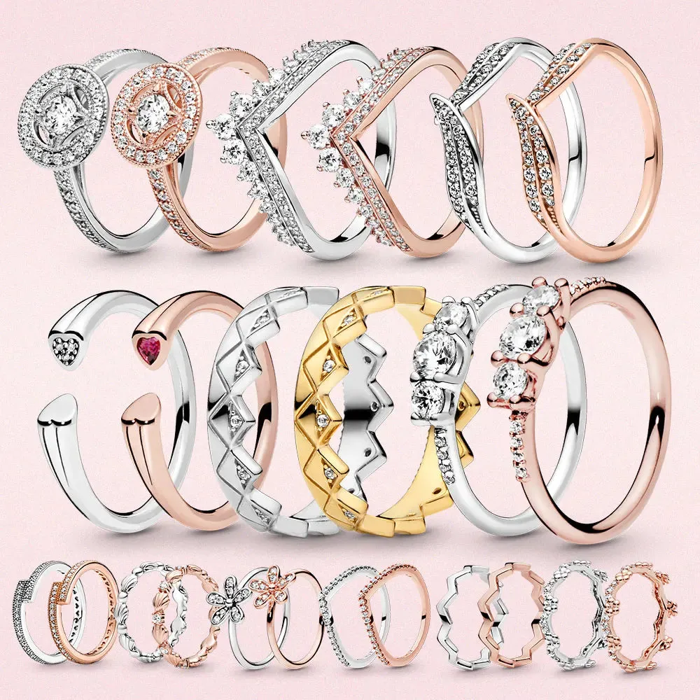 925 Silver Tiara Crown Heart CZ Ring for Women