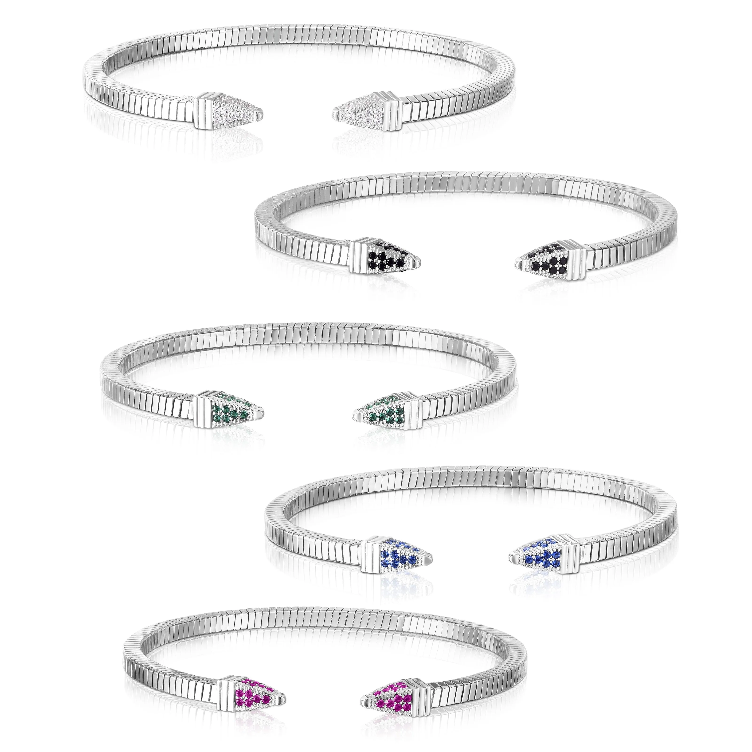 925 Sterling Silver Micro Pave Pointed Candy Cuffed Coil Bracelet