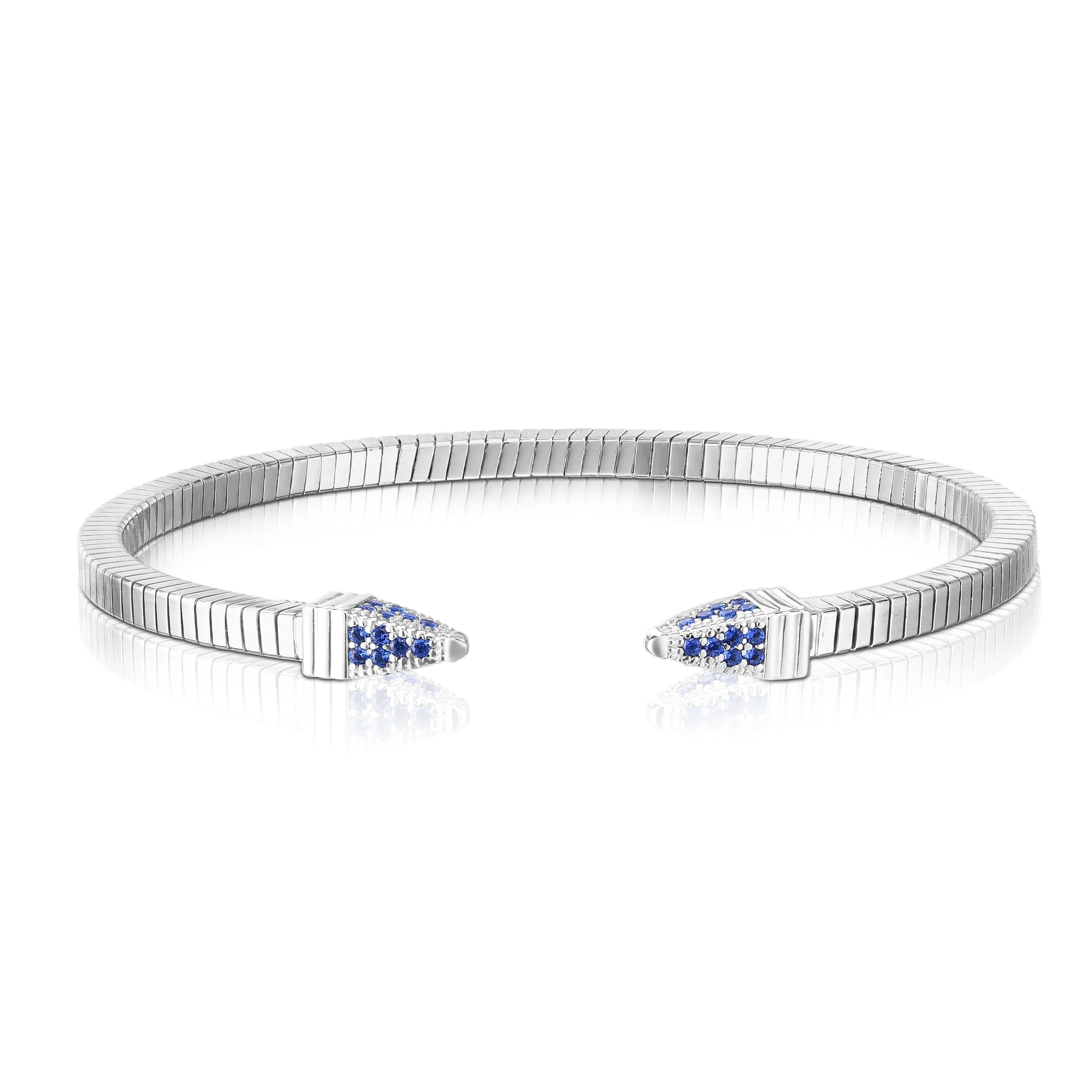 925 Sterling Silver Micro Pave Pointed Candy Cuffed Coil Bracelet