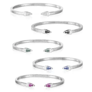 925 Sterling Silver Micro Pave Pointed Candy Cuffed Coil Bracelet