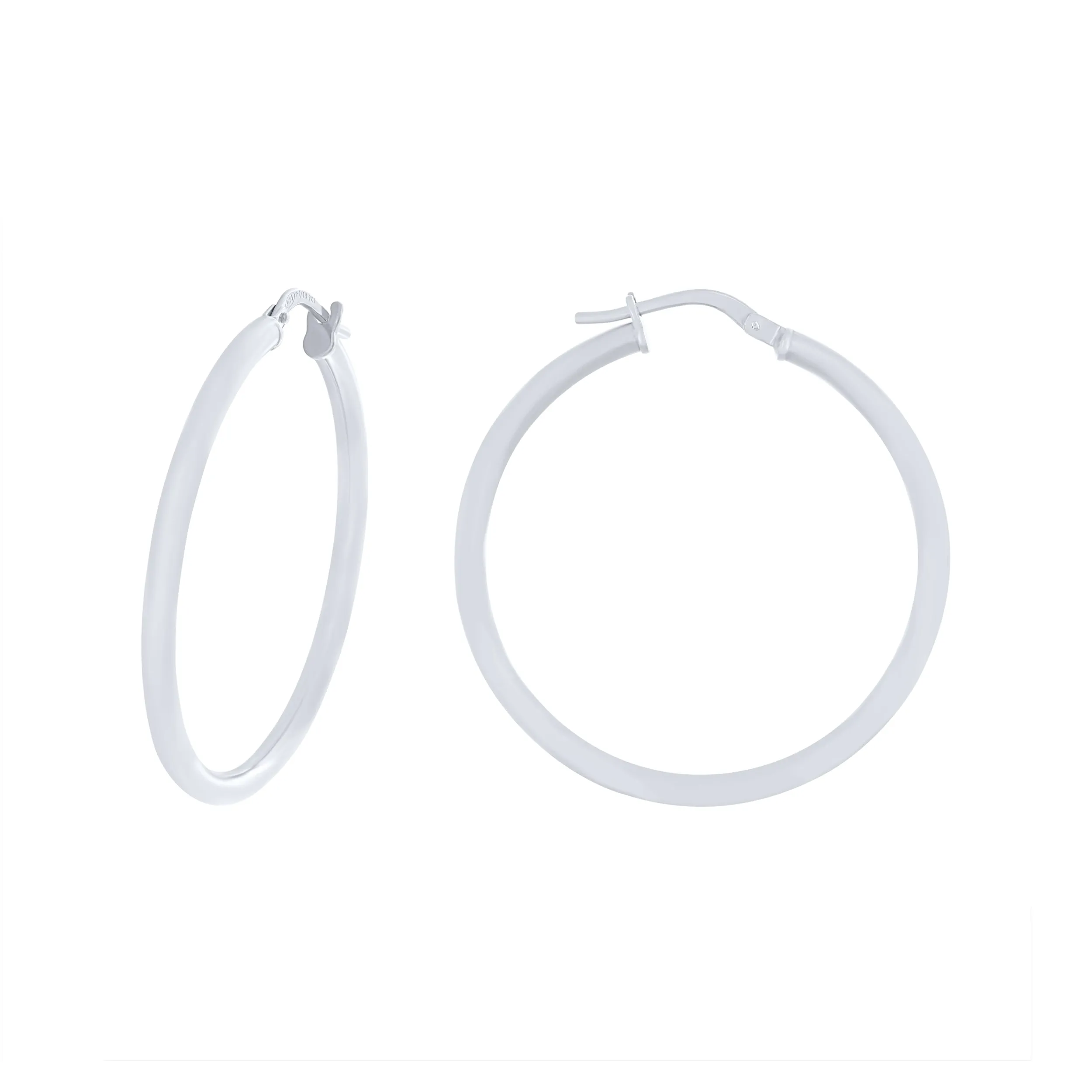 9ct White Gold Silver Infused Plain Hoop Earrings