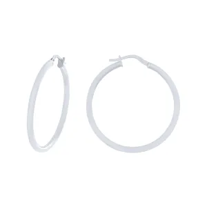 9ct White Gold Silver Infused Plain Hoop Earrings
