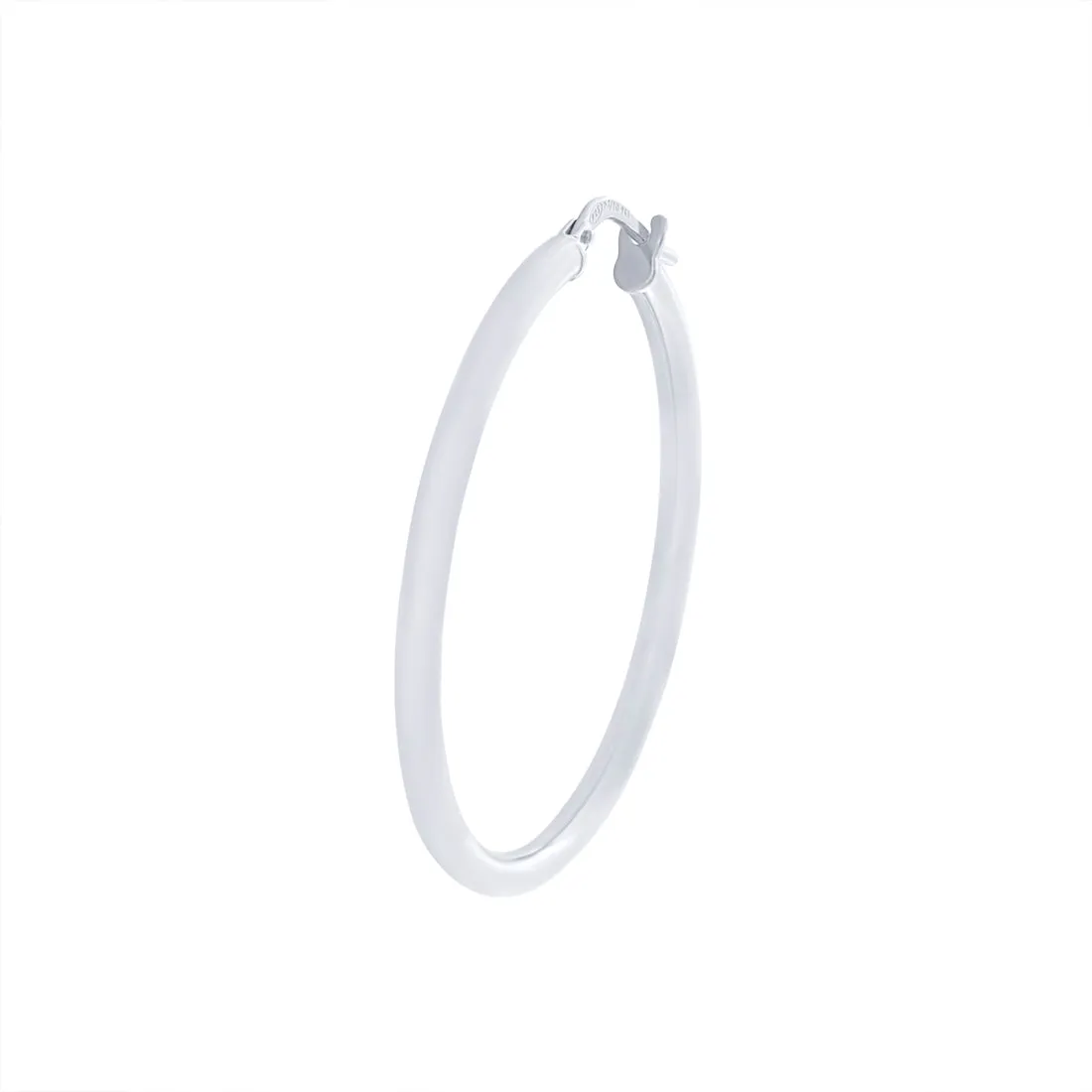 9ct White Gold Silver Infused Plain Hoop Earrings