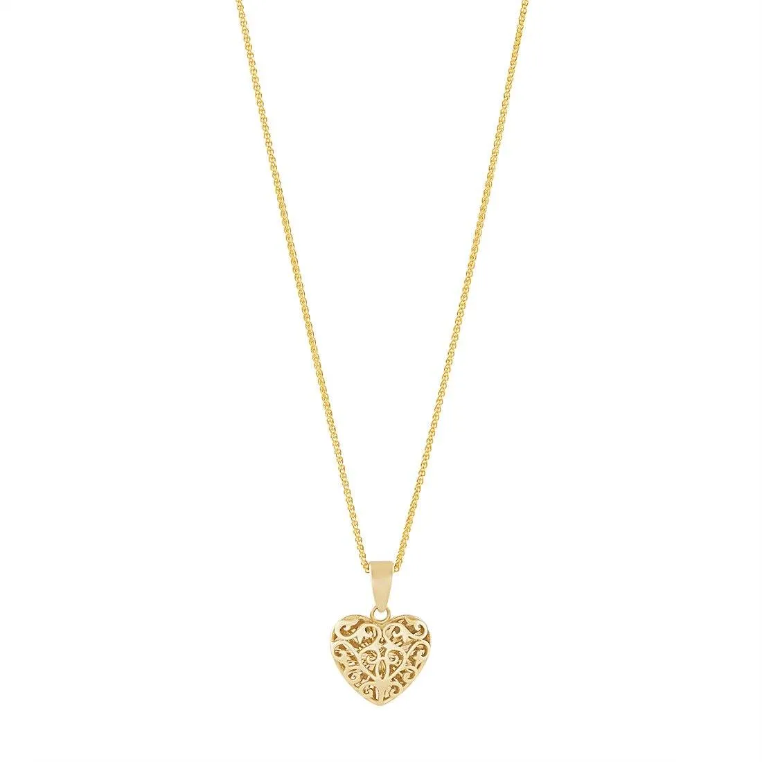 9ct Yellow Gold Plain Filigree Heart Necklace