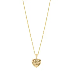 9ct Yellow Gold Plain Filigree Heart Necklace