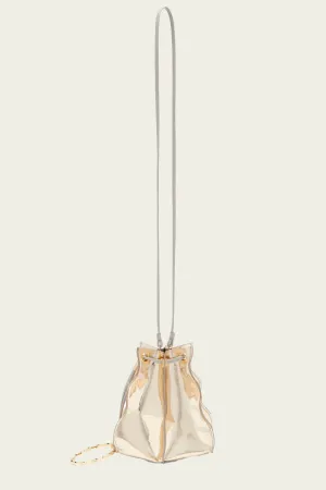 Adria Pleated Wave Leather Pochette in Gold Python